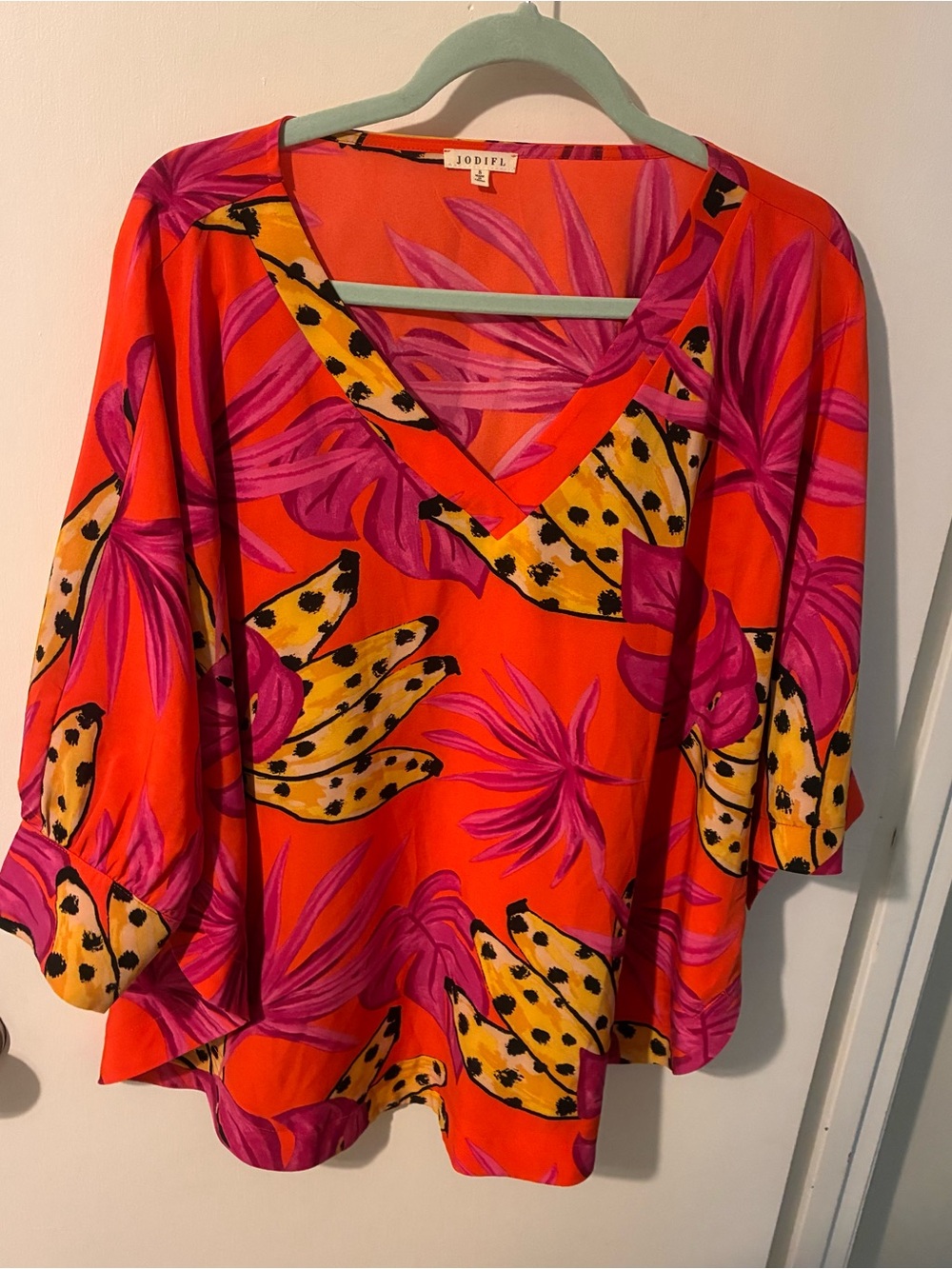 JODIFL Bright Orange Floral Print V-Neck Tunic oversized -Small